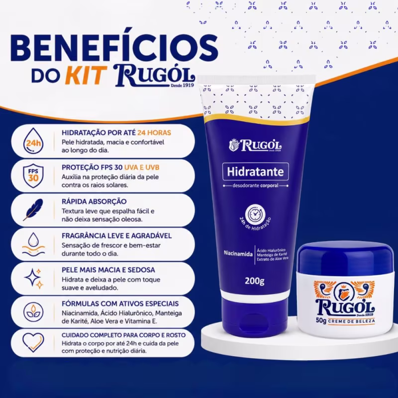 Kit Rugol: Hidratante Corporal 200g e Creme de Beleza 50g