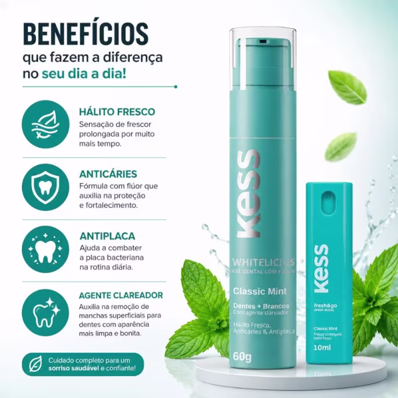 Kit Kess Higiene Bucal Classic Mint: Gel Dental 60g e Spray Bucal 10ml