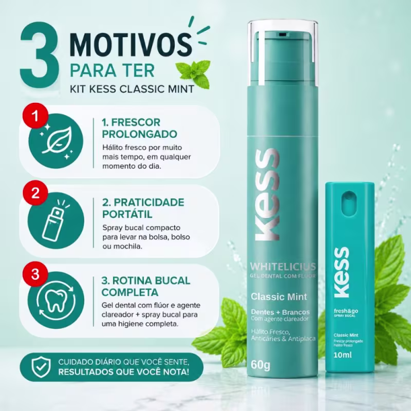 Kit Kess Higiene Bucal Classic Mint: Gel Dental 60g e Spray Bucal 10ml