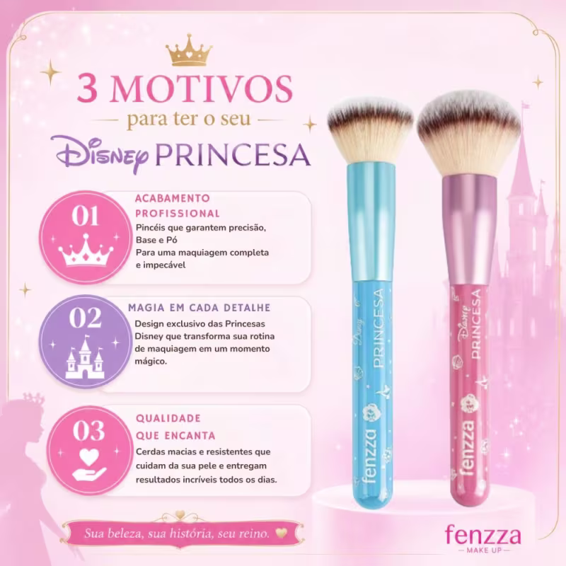 Kit Fenzza Disney Princesas: Pincel Para Base e Pó