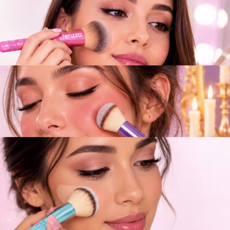 Kit Fenzza Disney Princesas: Pincel Para Base, Pó e Blush