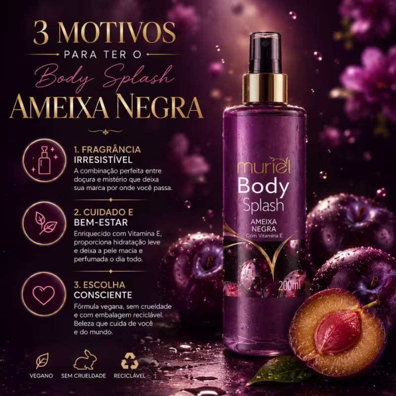 Body Splash Muriel Skin Ameixa Negra Com Vitamina E 200ml