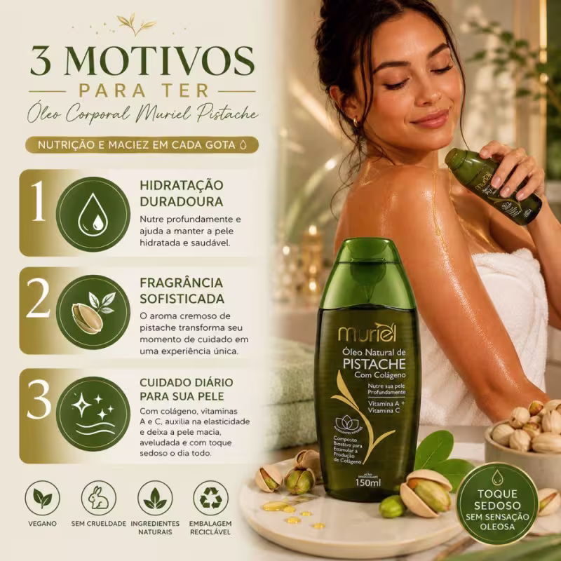 Óleo Corporal Natural Muriel Pistache Com Colágeno 150ml