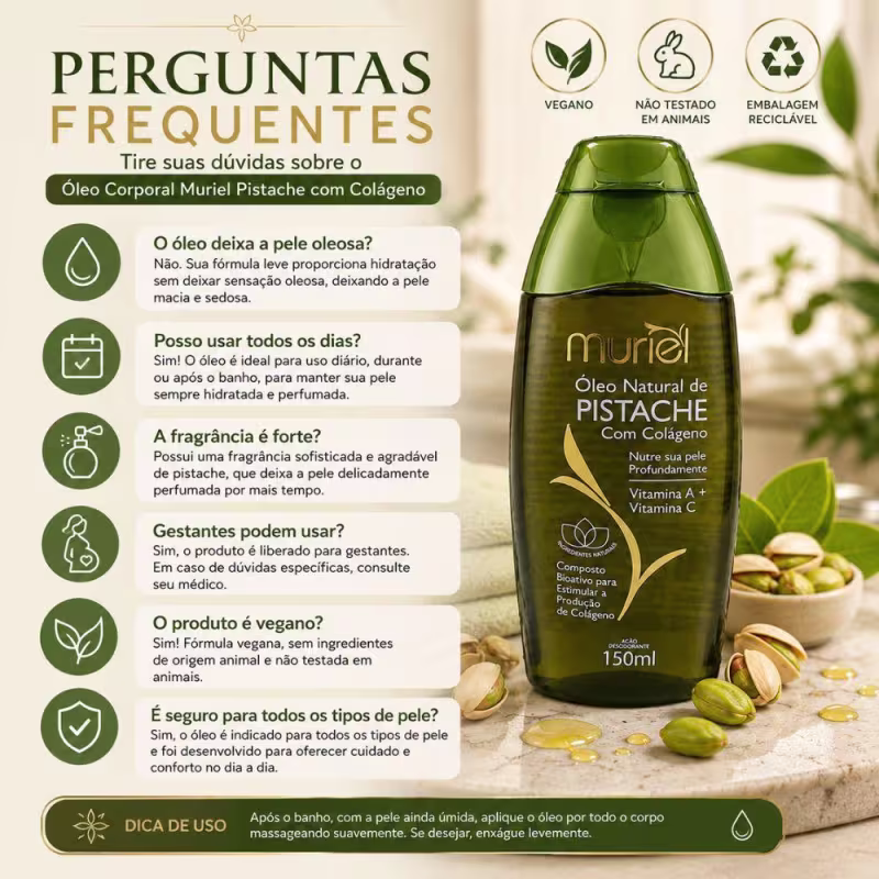 Óleo Corporal Natural Muriel Pistache Com Colágeno 150ml
