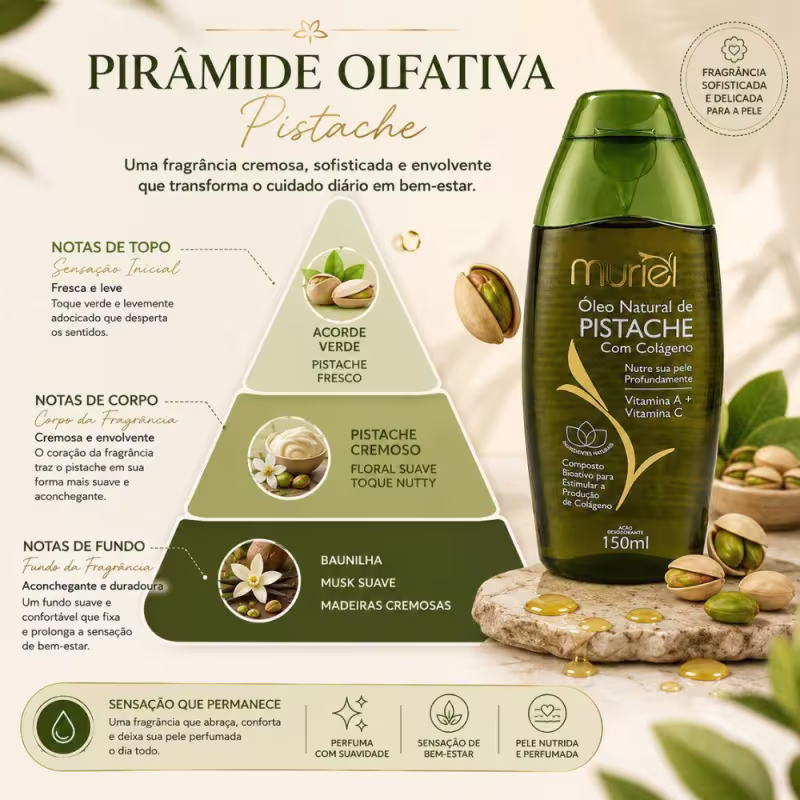 Óleo Corporal Natural Muriel Pistache Com Colágeno 150ml