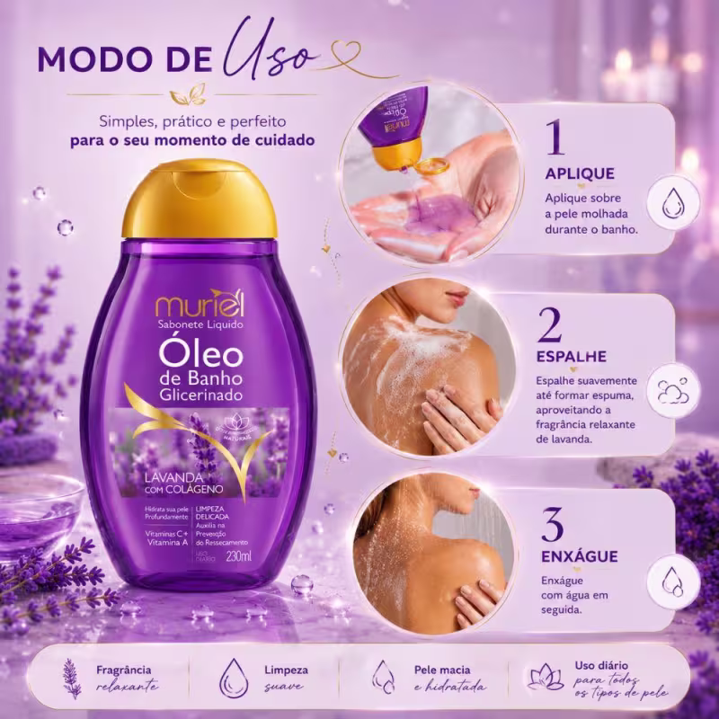 Sabonete Líquido Muriel Óleo De Banho Lavanda Com Colágeno 230ml