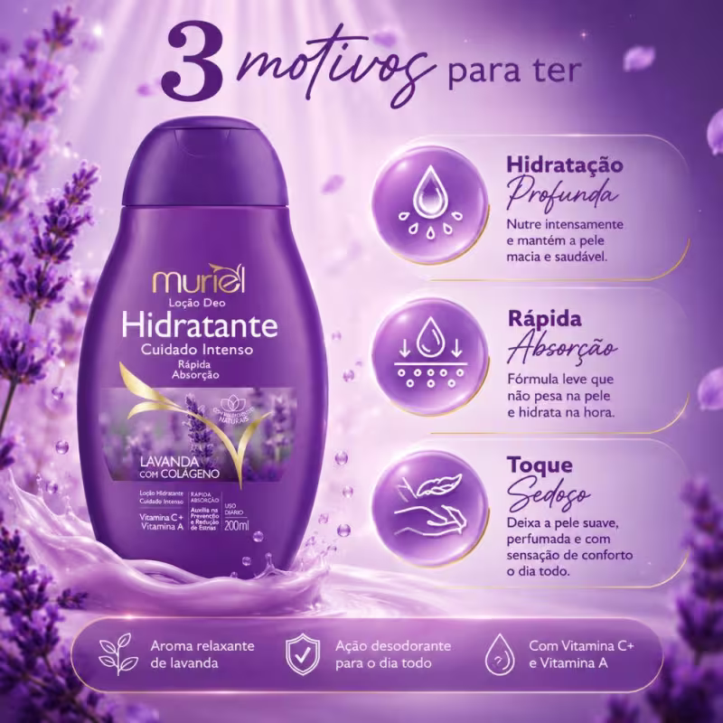Loção Deo Hidratante Muriel Lavanda Com Colágeno 200ml