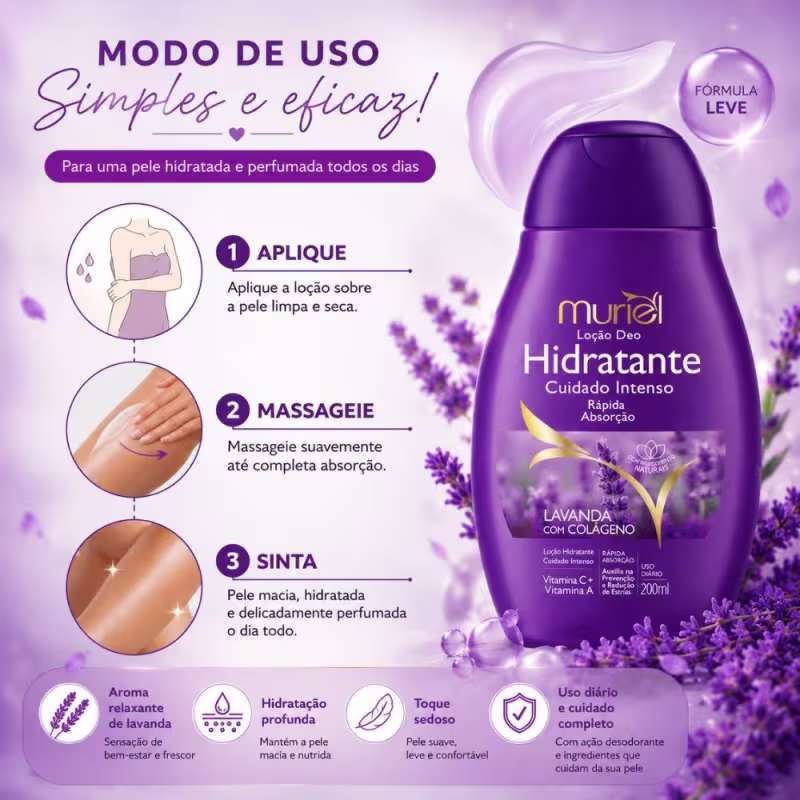 Loção Deo Hidratante Muriel Lavanda Com Colágeno 200ml