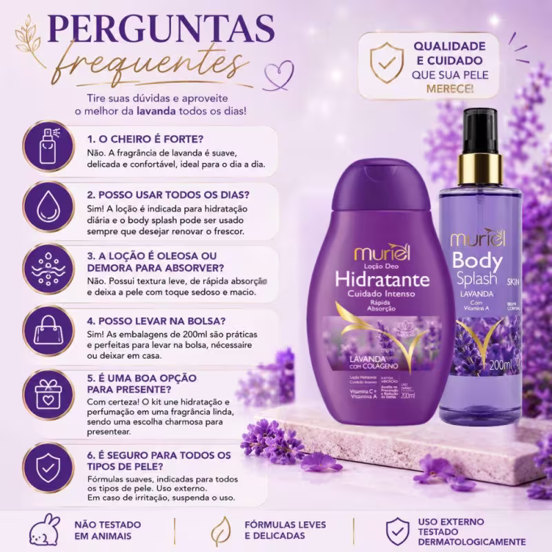 Kit Muriel Lavanda: Loção Deo Hidratante e Body Splash 200ml