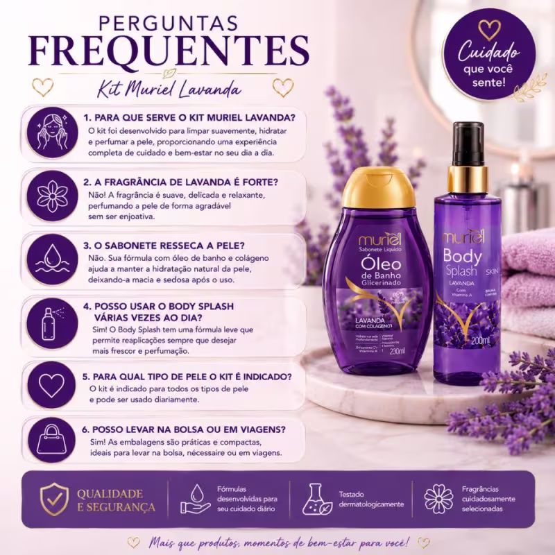 Kit Muriel Lavanda: Óleo de Banho Lavanda com Colágeno 230ml e Body Splash 200ml