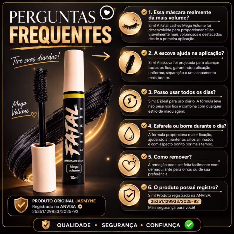 Máscara De Cílios Jasmyne Fatal Lashes Mega Volume 10ml Ref.: J0126 Preto