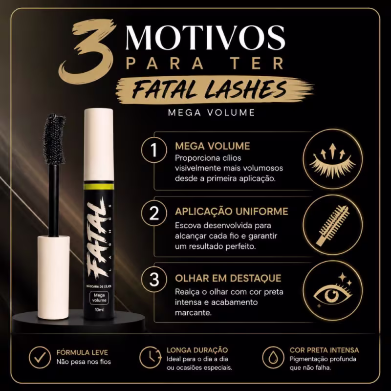 Máscara De Cílios Jasmyne Fatal Lashes Mega Volume 10ml Ref.: J0126 Preto