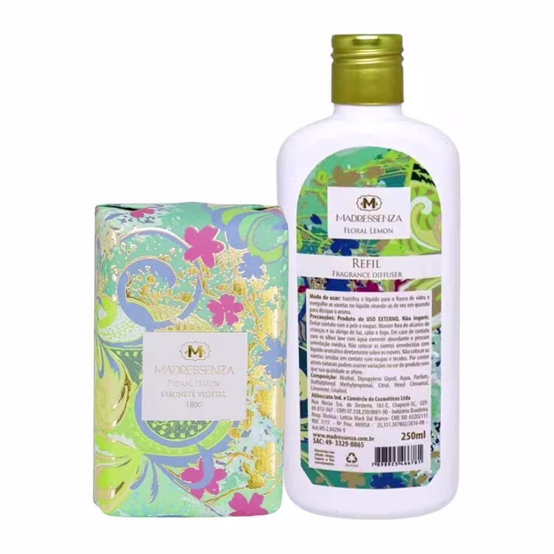 KIT Sabonete Vegetal + Refil Difusor de Aromas Floral Lemon Madressenza 250ml