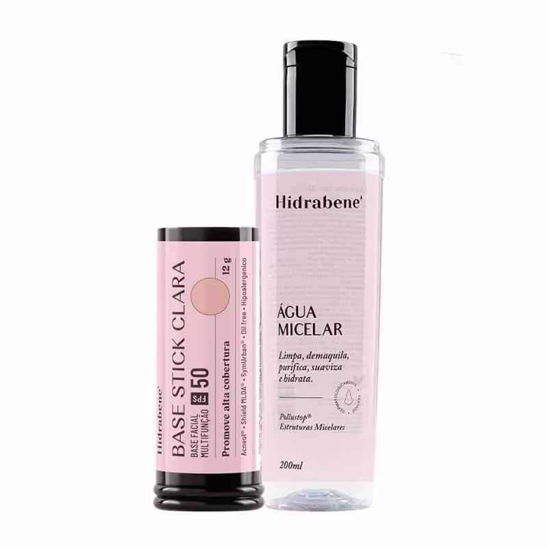 KIT Hidrabene Água Micelar 200ml + Hidrabene Base Stick Clara FPS 50 12g