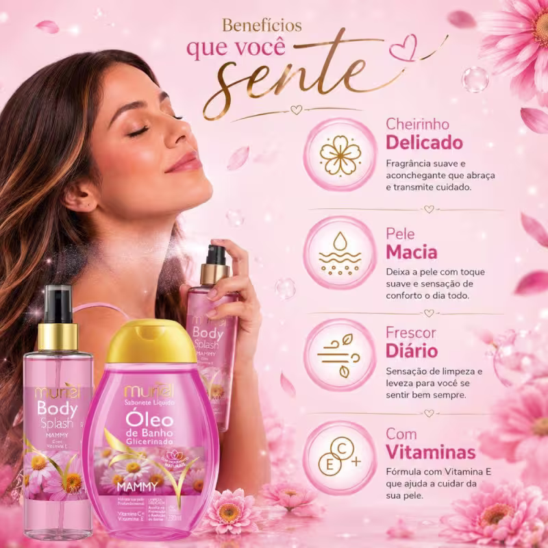 Kit Muriel Mammy: Body Splash 200ml e Óleo De Banho Mammy 230ml