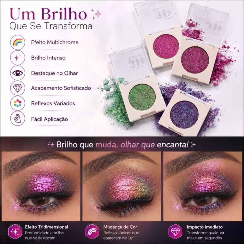 Sombra 3D Jasmyne Multichrome Ultra Brilho Ref.: J0130 Verde Rosado