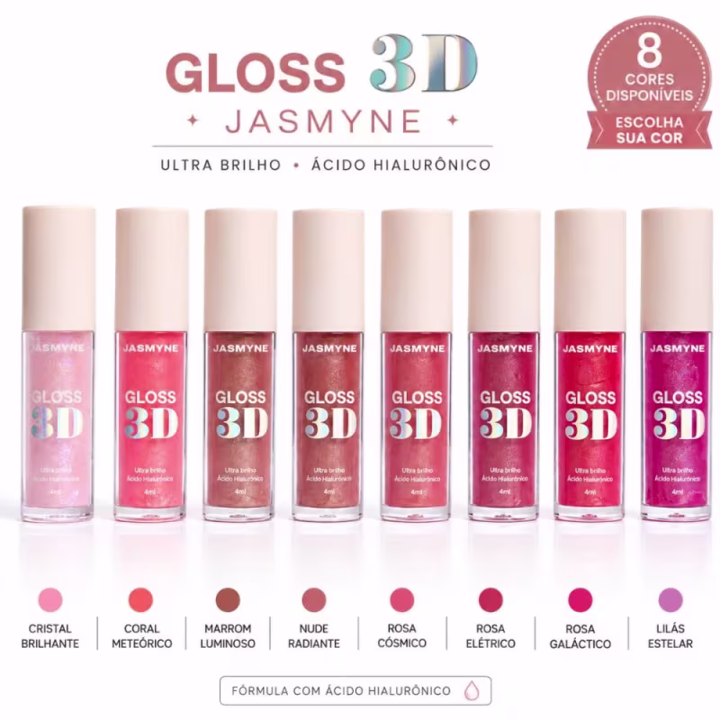 Gloss Labial 3D Jasmyne Ultra Brilho 4ml Ref.: J0133 Cristal Brilhante