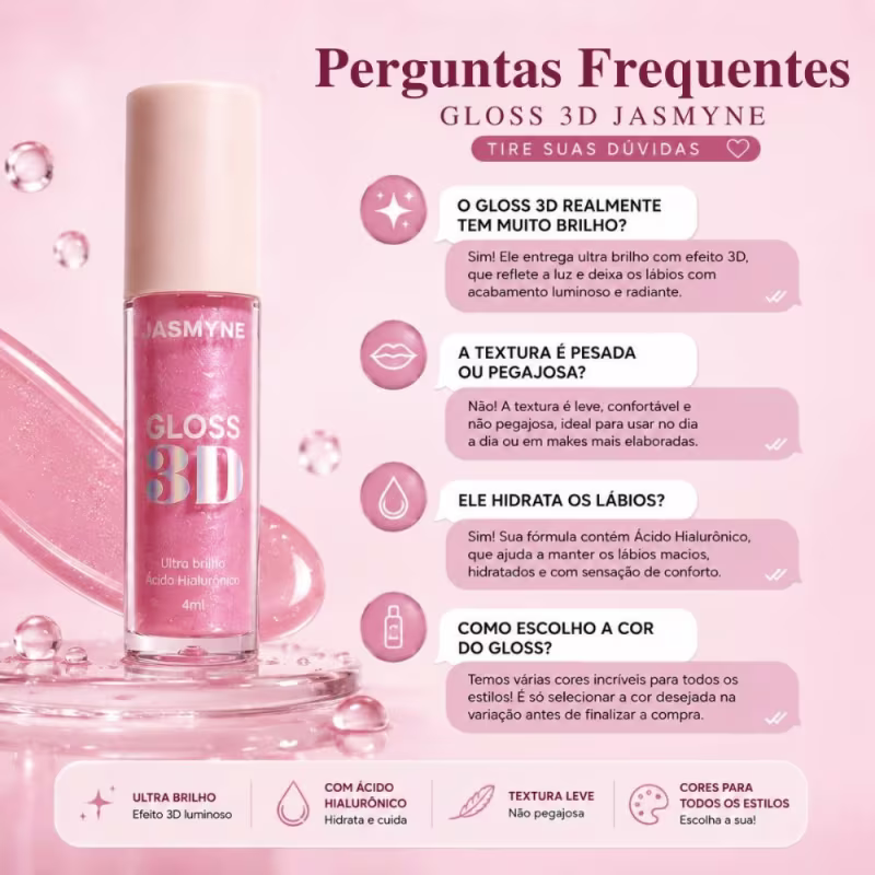 Gloss Labial 3D Jasmyne Ultra Brilho 4ml Ref.: J0133 Lilás Estelar