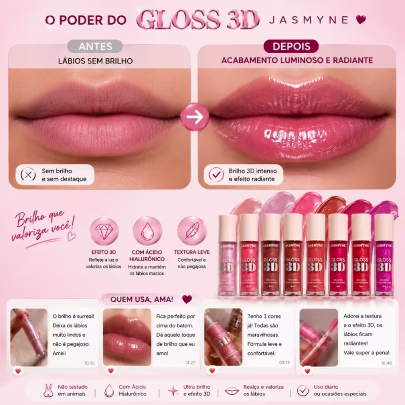 Gloss Labial 3D Jasmyne Ultra Brilho 4ml Ref.: J0133 Rosa Galáctico