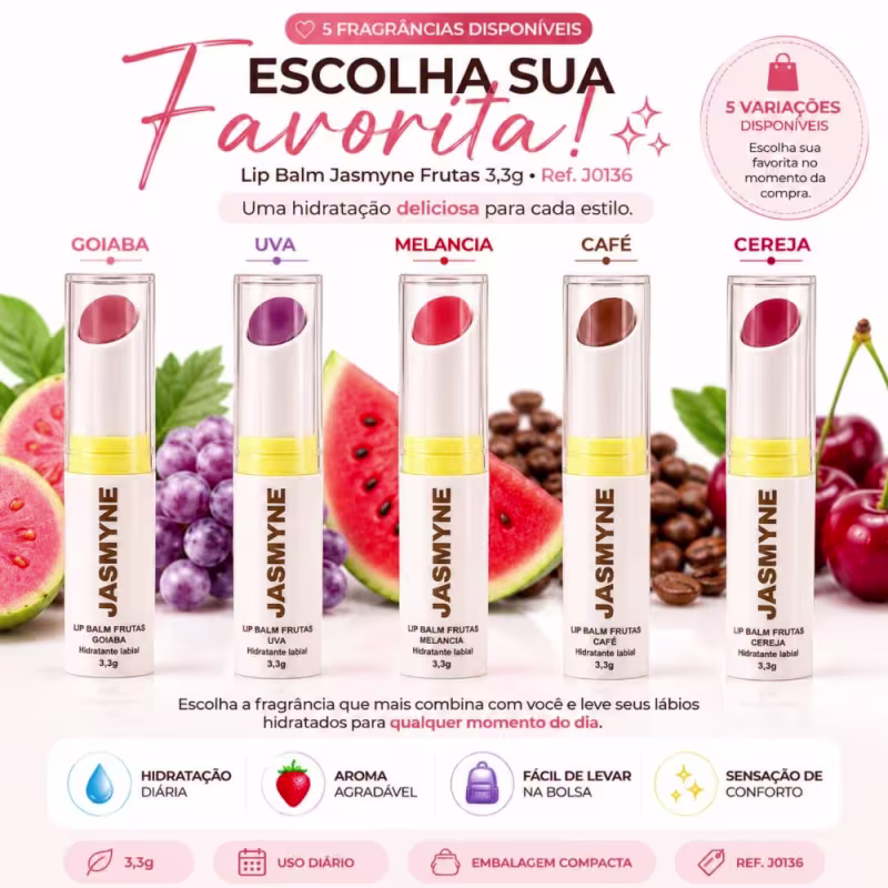 Lip Balm Jasmyne Hidratante Labial Frutas Ref.: J0136  Cereja