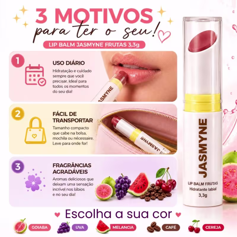 Lip Balm Jasmyne Hidratante Labial Frutas Ref.: J0136  Goiaba