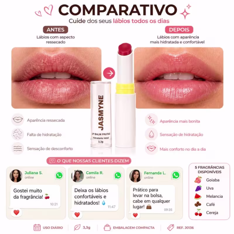 Lip Balm Jasmyne Hidratante Labial Frutas Ref.: J0136  Goiaba