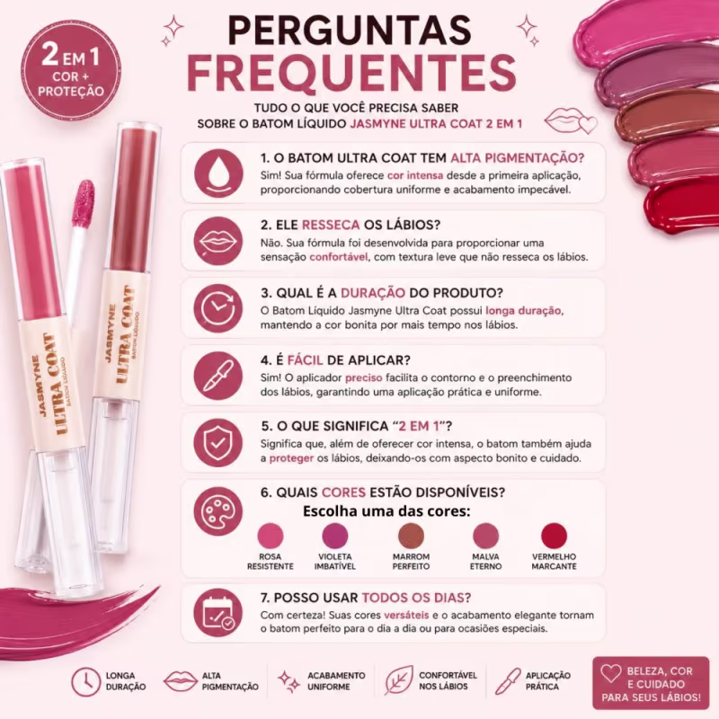 Batom Líquido Jasmyne Ultra Coat 2 Em 1 Ref.: J0160 Vermelho Marcante