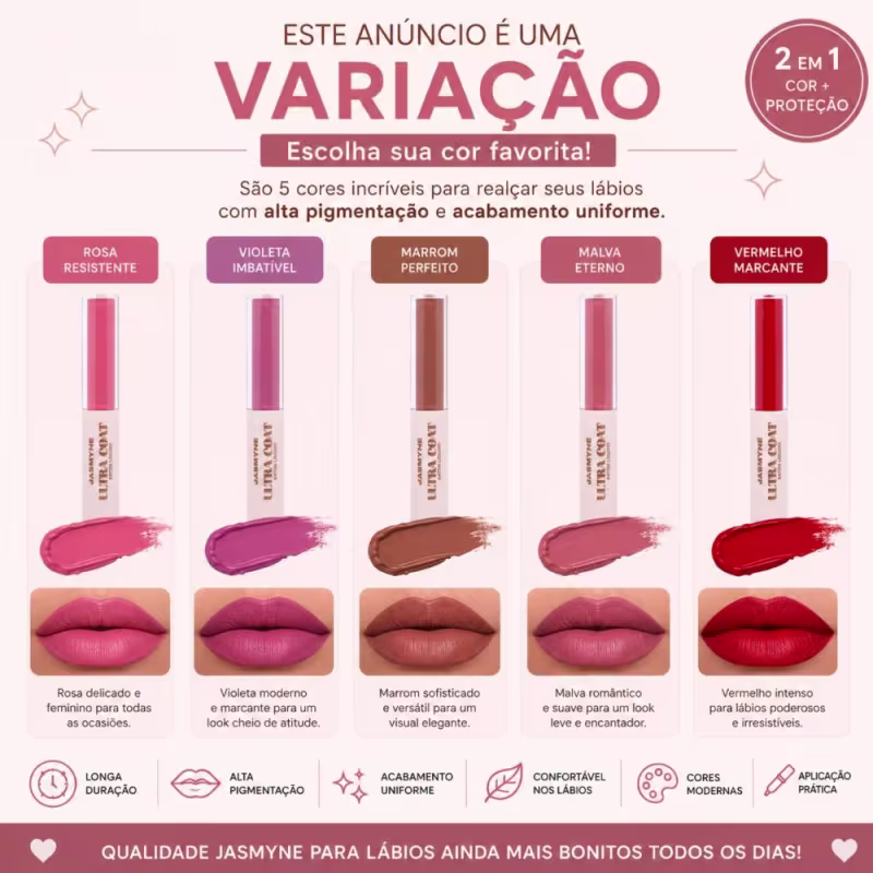 Batom Líquido Jasmyne Ultra Coat 2 Em 1 Ref.: J0160 Vermelho Marcante