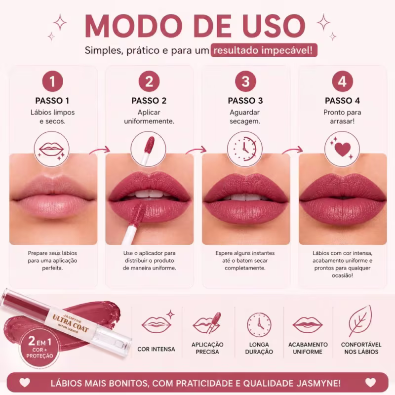 Batom Líquido Jasmyne Ultra Coat 2 Em 1 Ref.: J0160 Vermelho Marcante