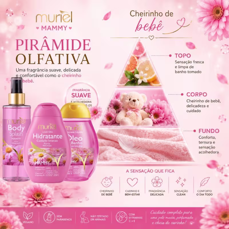 Kit Completo Muriel Mammy: Body Splash, Loção Hidratante 200ml e Óleo De Banho Mammy 230ml