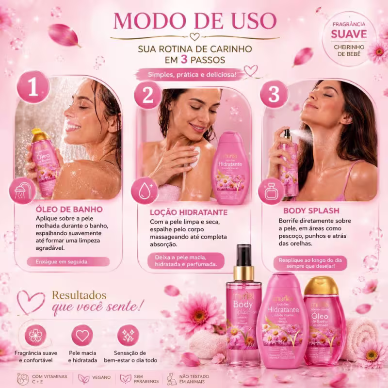 Kit Completo Muriel Mammy: Body Splash, Loção Hidratante 200ml e Óleo De Banho Mammy 230ml
