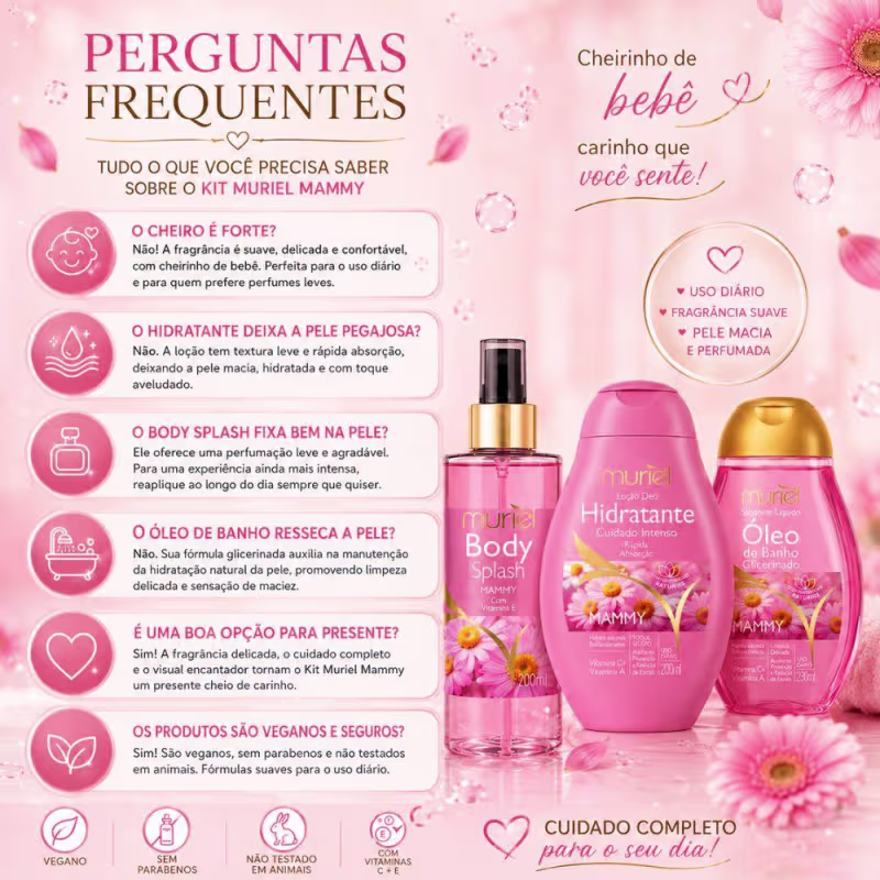 Kit Completo Muriel Mammy: Body Splash, Loção Hidratante 200ml e Óleo De Banho Mammy 230ml
