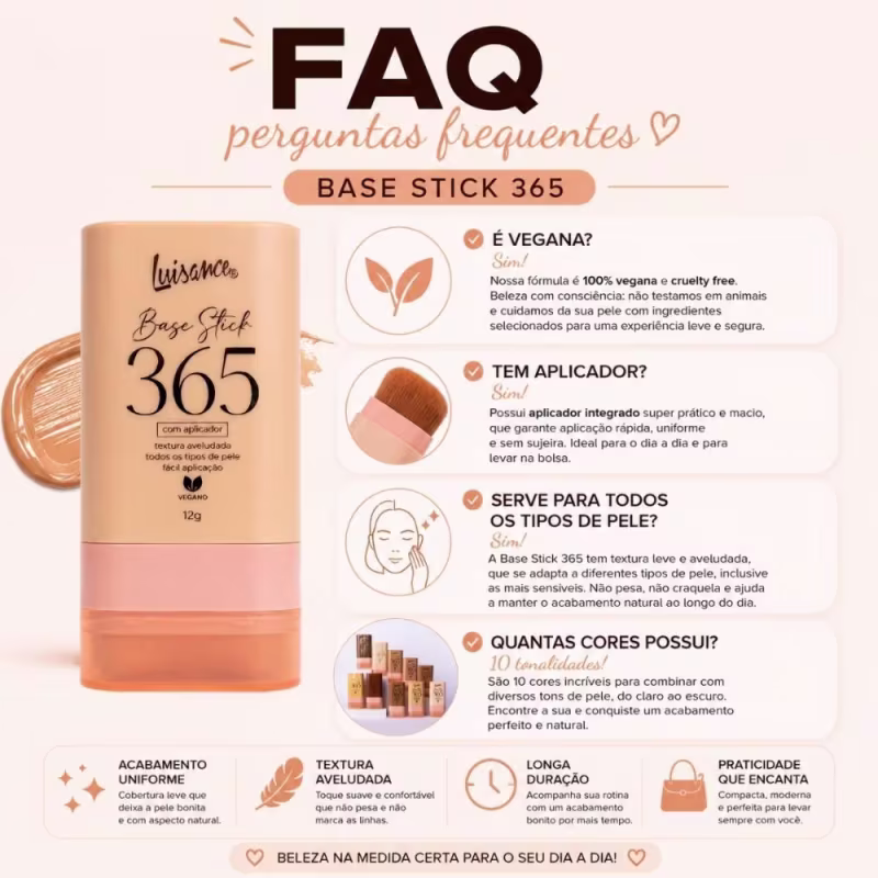 Base Stick Luisance 365 Com Aplicador 12g Porcelana
