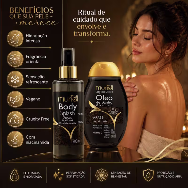 Kit Muriel Árabe: Óleo De Banho 230ml e Body Splash Com Niacinamida 200ml