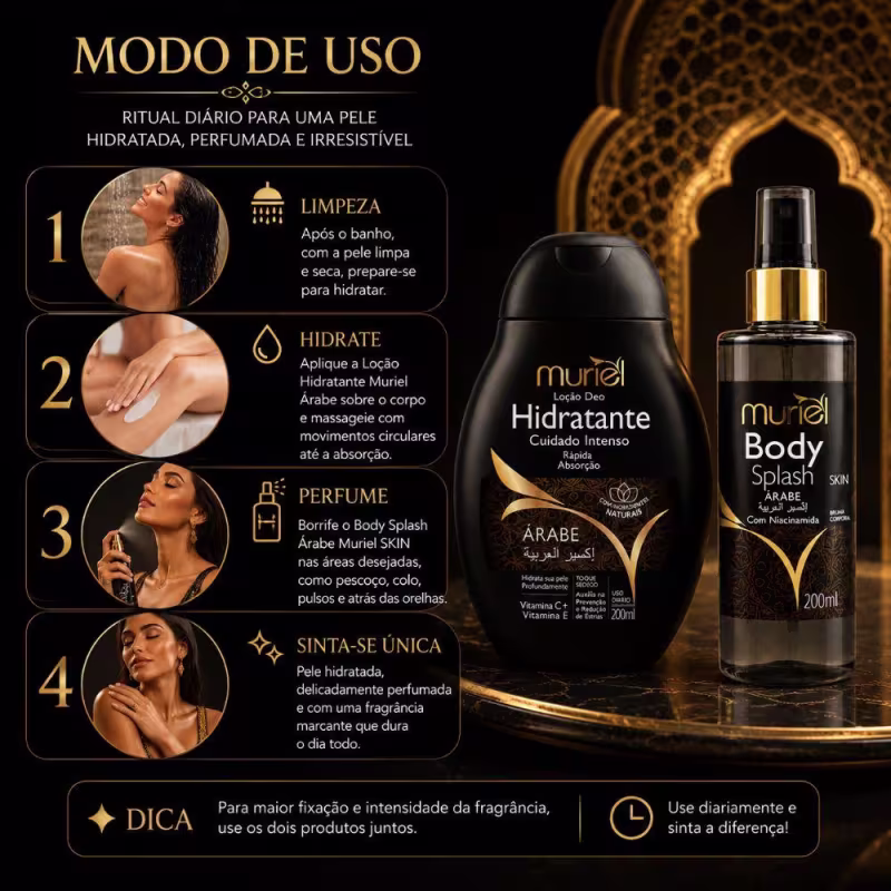 Kit Muriel Árabe: Loção Hidratante Corporal e Body Splash Com Niacinamida 200ml