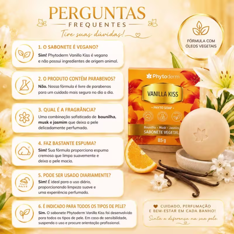 Sabonete Vegetal Phytoderm Vanilla Kiss Phyto Soap 85g
