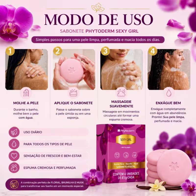 Kit Phytoderm Sabonete Vegetal Sexy Girl 85g Com 4 Unidades
