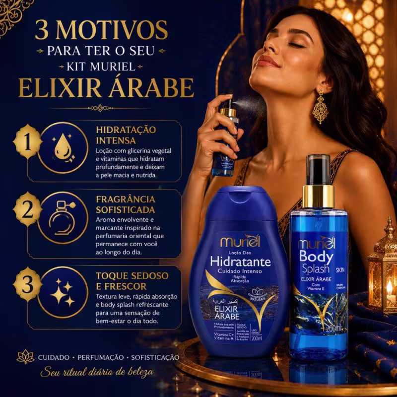 Kit Muriel Elixir Árabe: Body Splash e Loção Deo Hidratante 200ml