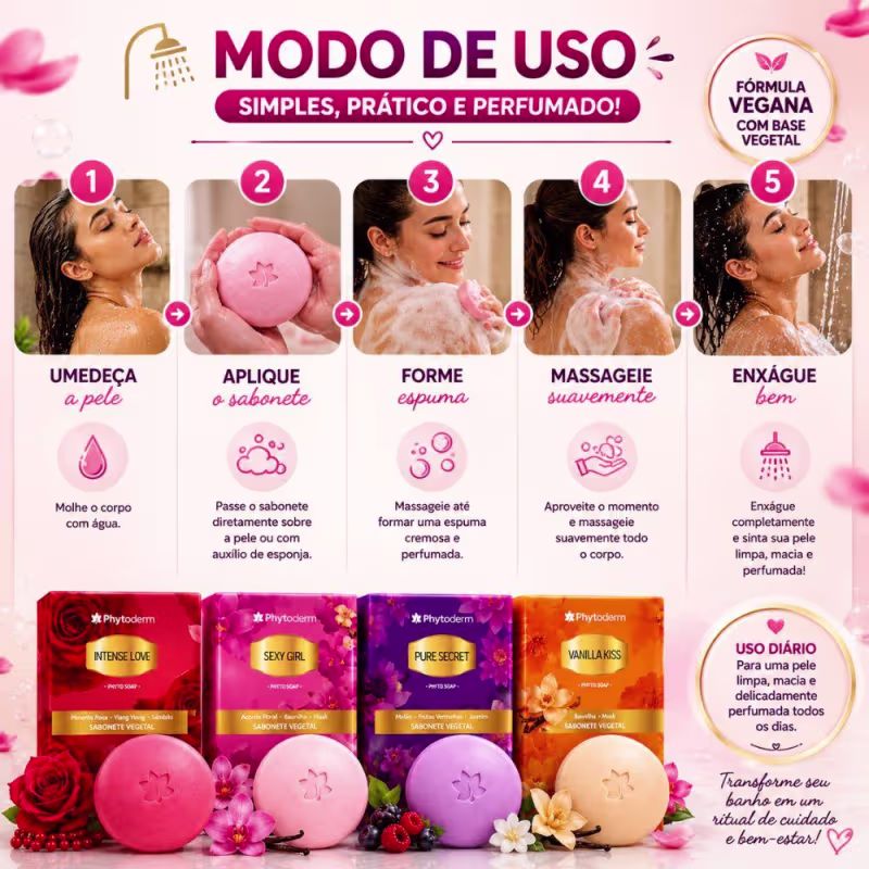 Kit Phytoderm Sabonete Vegetal: Intense Love, Pure Secret, Vanilla Kiss e Sexy Girl