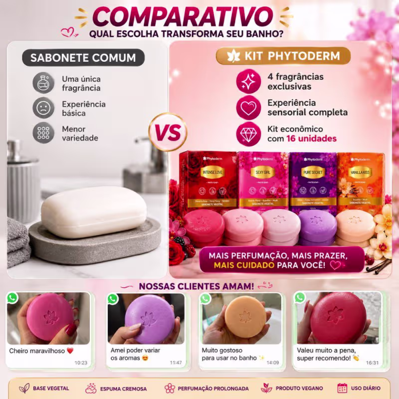 Kit Phytoderm Sabonete Vegetal: Intense Love, Pure Secret, Vanilla Kiss e Sexy Girl