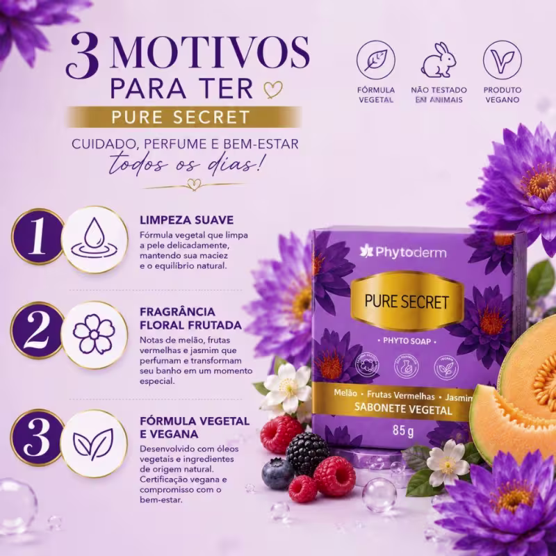 Kit Phytoderm Pure Secret: 3 Sabonetes Vegetais 85g
