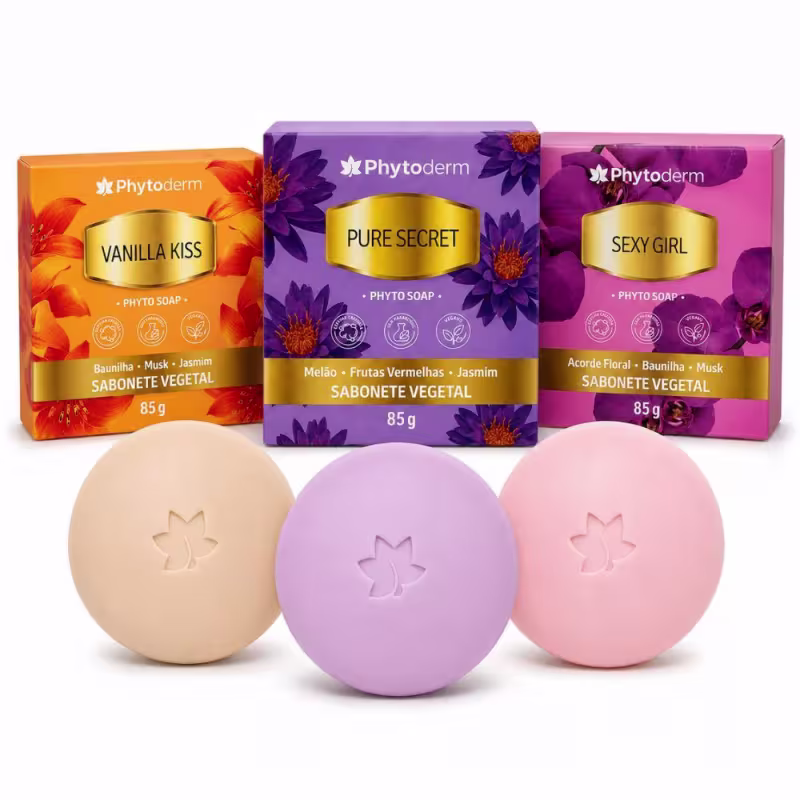 Kit Phytoderm 3 Sabonetes Vegetais: Vanilla Kiss, Sexy Girl e Pure Secret 85g