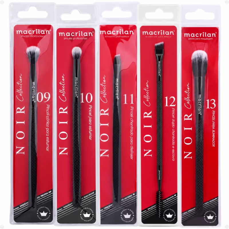 Kit de Pincéis Macrilan Noir Collection: N01, N02, N03, N04, N05, N06, N07, N08, N09, N10, N1, N12 e N13