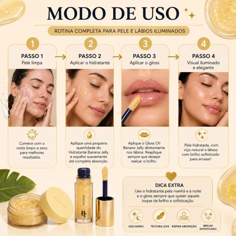 Kit Bruna Tavares Bt Banana Jelly: Gloss Oil e Hidratante Iluminador Facial 40g