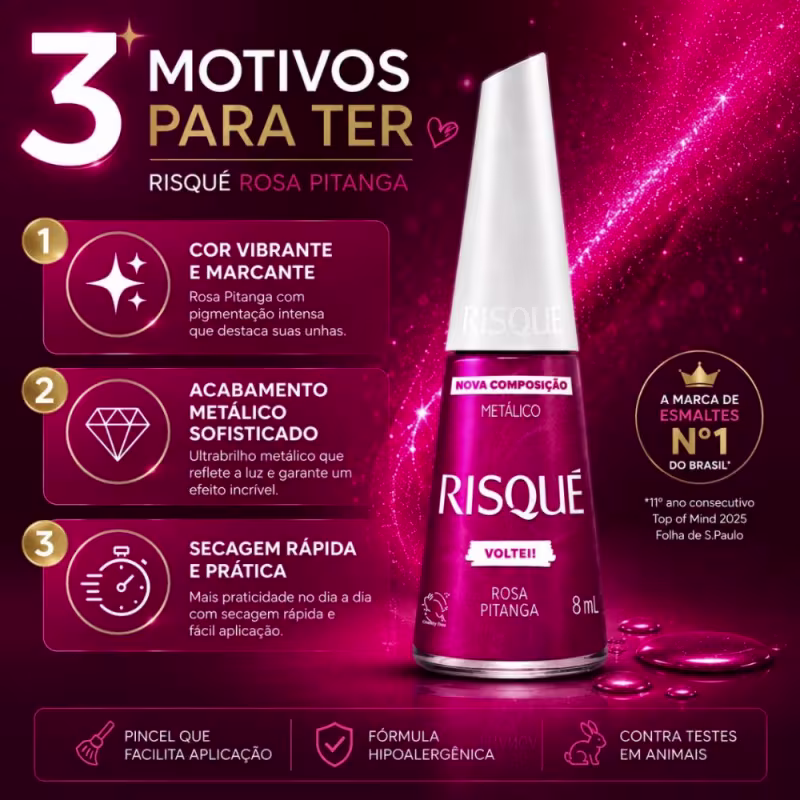 Esmalte Metálico Risqué Voltei! Rosa Pitanga 8ml