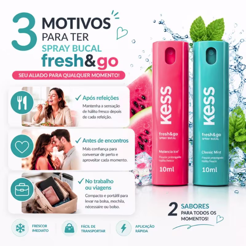 Kit Kess Fresh & Go Spray Bucal: Melância Ice e Classic Mint