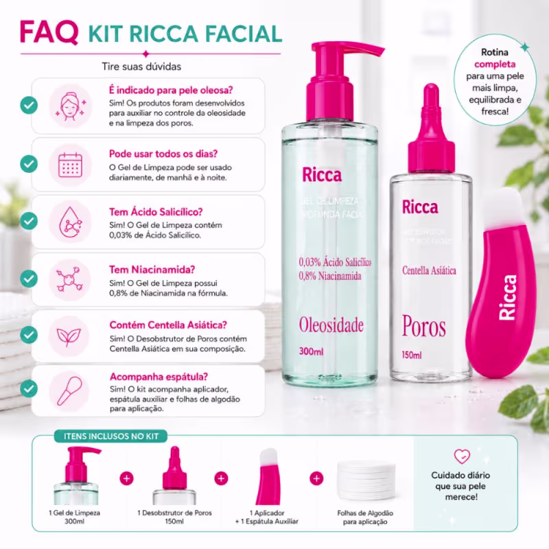 Kit Ricca Facial: Gel De Limpeza Profunda e Desobstrutor de Poros
