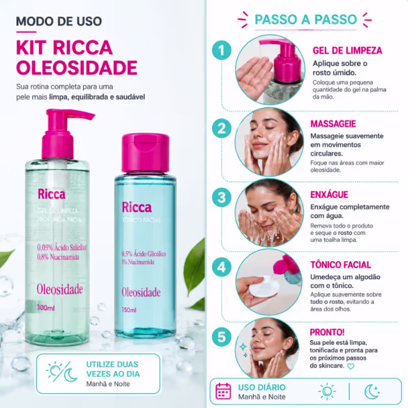 Kit Ricca Facial: Gel De Limpeza Profunda 300ml e Tônico Facial 150ml