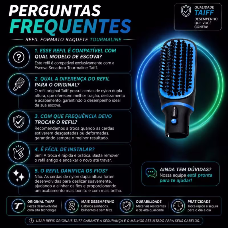 Refil Escova Secadora Taiff Tourmaline Bivolt Formato Raquete