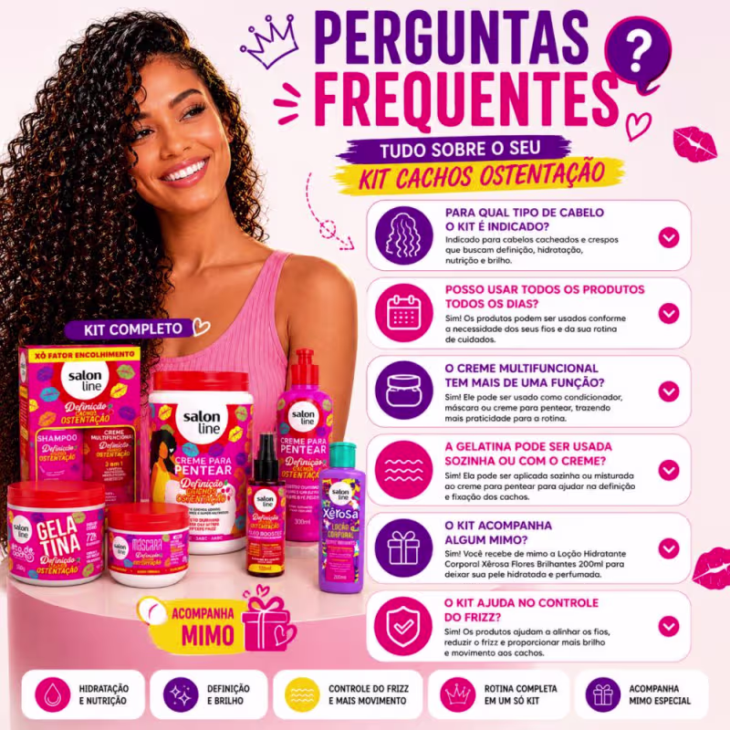 Kit Salon Line Definição Cachos Ostentação Completo + Mimo